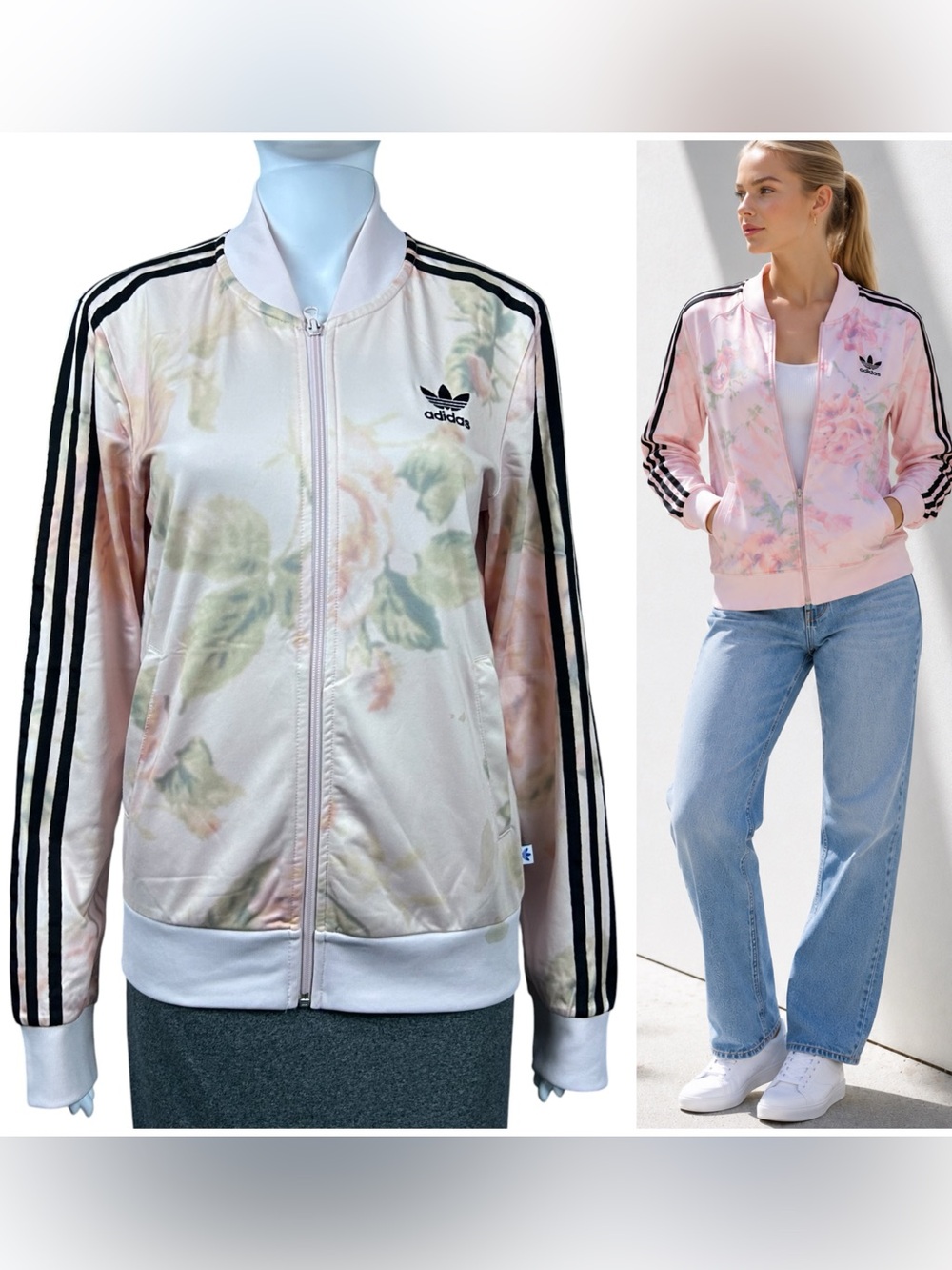 Adidas Farm Rio Trefoil Patel Rose Floral Print Track Bomber Jacket S Full Zip